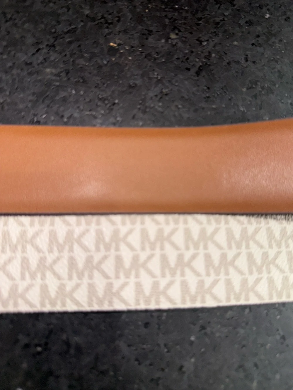 NEW Michael Kors REVERSIBLE Beige Logo & Cognac Brown Belt Gold Oval Buckle SZ M